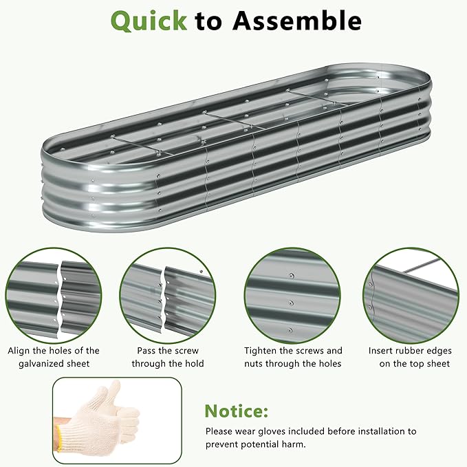 8x2x1ft(2 Pack) Oval Galvanized Raised Garden Bed,Outdoor Planter Box Metal Patio Kit Planting Bed for Vegetables Flowers and Succulents