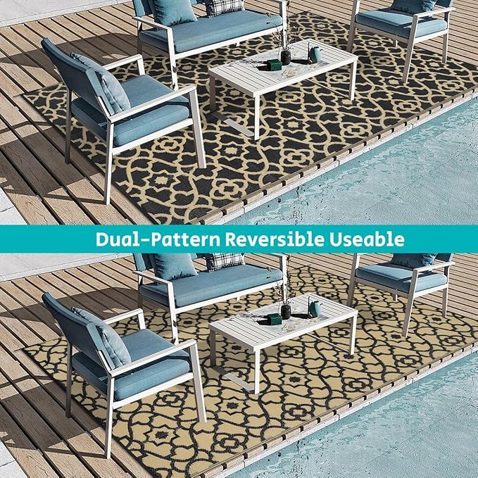 HEBE Outdoor Rug Waterproof 5x8, Reversible Plastic Straw Rug RV Camping Rug, Indoor Outdoor Patio Mat Clearance, Outside Carpet for Porch,Deck,Camper,Balcony,Backyard,Picnic