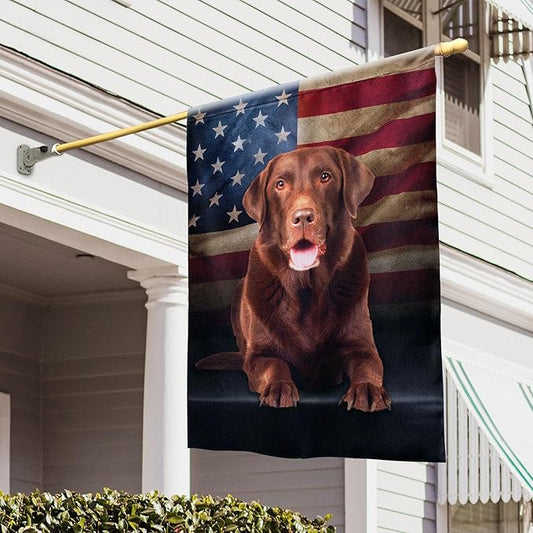 FLAGWIX Patriot American Dog Flags - Chocolate Labrador American Double Sided Flag - 4th of July Decorations for Home, Outside, House Flag 30x40 Heavy Duty Canvas, Decorative Indoor Outdoor Flag