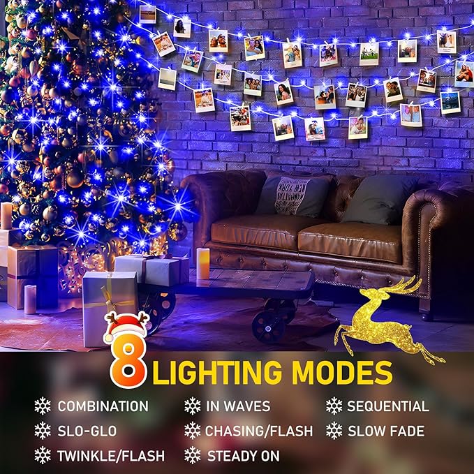 KNONEW 403ft 1000 LED String Lights Outdoor Christmas Light 8 Modes & Timer Fairy Lighting Plug in Waterproof for Xmas Yard Tree Wedding Party Holiday Decorations (Blue)
