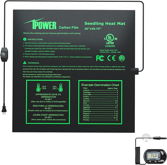 iPower 20" x 20.75" Seeding Heat Mat with Temperature Adjustable Knob and Digital Thermometer, Durable Warm Hydroponic Plant Germination Starting Pad