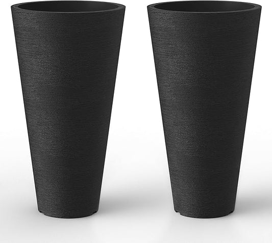 Kante Tall Round Planter Set of 2, 18" H Large Decorative Planter Pots for Outdoor Indoor Garden Patio Front Porch (Black)