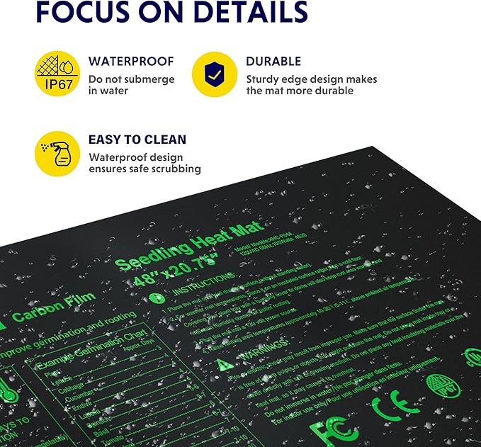 iPower 48" x 20.75" Seeding Heat Mat with Thermostat Temperature Adjustable Knob, 2 Pack Durable Warm Hydroponic Plant Germination Starting Pad