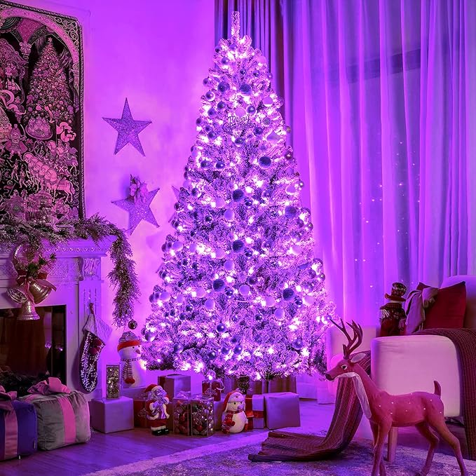 JMEXSUSS Purple Christmas Lights Indoor Outdoor Clear Wire, 66ft 200 LED Purple Lights for Christmas Tree, 8 Modes Purple String Lights Plug in for Christmas Bedroom Garden Party Xmas Decorations