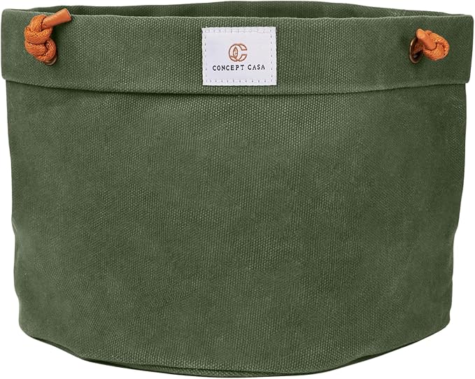 Waxed Canvas Handmade Hanging Planter for Indoor/Outdoor Plants, Hanging Basket Plant Holder Forest Green