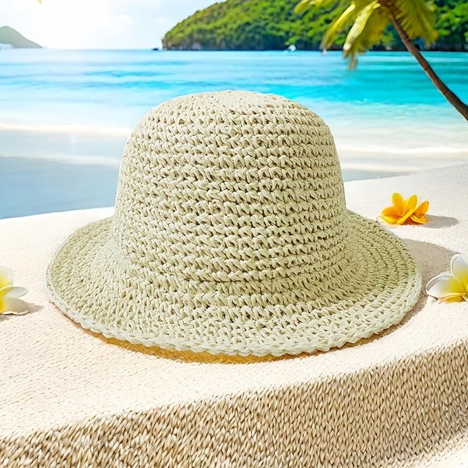 Womens Straw Beach Sun Hats, Foldable Packable Floppy Handmade Crochet Hats for Women,Large Summer Vacation Wide Brim Hat