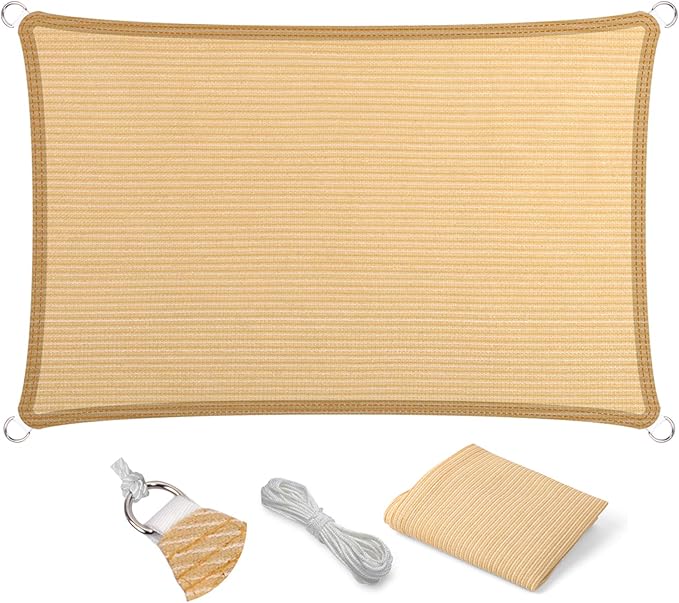 Eden's Decor Straight Flat-Edged Sun Shade Sail Rectangular 4' x 13' Beige UV-Blocking Outdoor Canopy Fabric Cloth Awning for Pergola Patio Garden Backyard Custom Size
