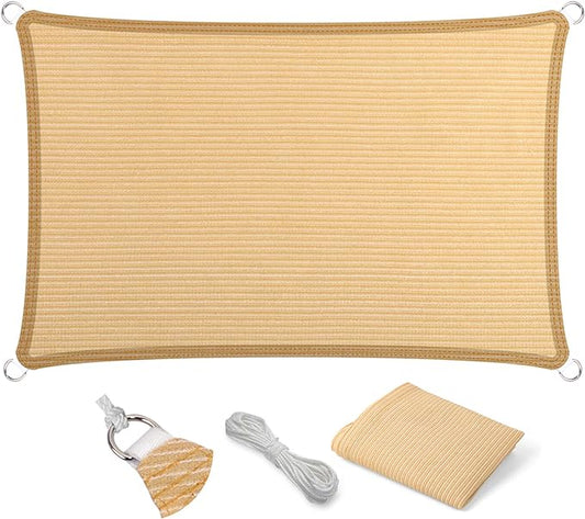 Eden's Decor Straight Flat-Edged Sun Shade Sail Rectangular 9' x 10' Beige UV-Blocking Outdoor Canopy Fabric Cloth Awning for Pergola Patio Garden Backyard Custom Size