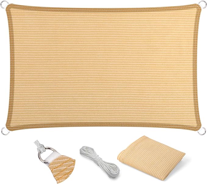 Eden's Decor Straight Flat-Edged Sun Shade Sail Rectangular 6' x 9' Beige UV-Blocking Outdoor Canopy Fabric Cloth Awning for Pergola Patio Garden Backyard Custom Size