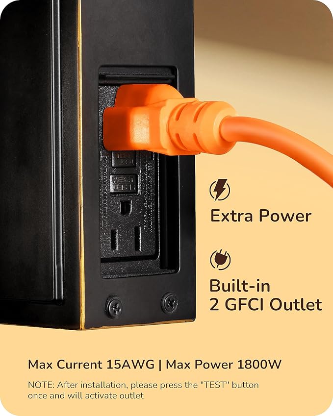 EDISHINE 2 Pack Dusk to Dawn Outdoor Wall Lights, Porch Lights with GFCI Outlet, Retro Black Outdoor Wall Lantern, Waterproof Outside Exterior Light Fixture for Front Door, Patio, Garage, E26 Socket