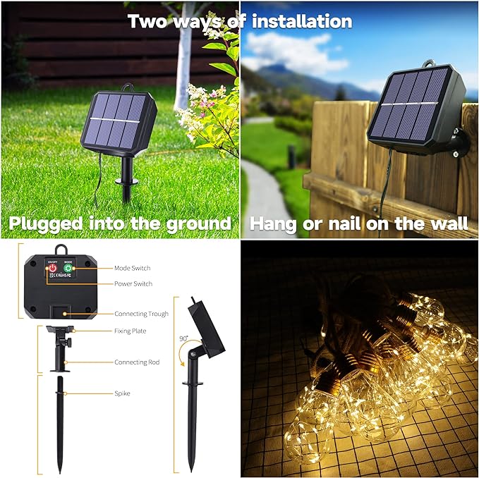 Solar Outdoor String Lights, 20Ft Vintage Rope Hemp Solar Patio Lights, Waterproof Warm White Solar Powered String Lights With 8 Modes 16 Shatterproof Bulbs for Garden Fence Stairs Balcony Café Bistro