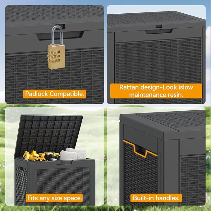KAMABOKO 31 Gallon Outdoor Storage Box, Resin Deck Boxes Indoor and outdoor, Waterproof Storage Box Lockable Lid for Garden Tools, Package Delivery, Pool Supplies, Patio Cushions, Black