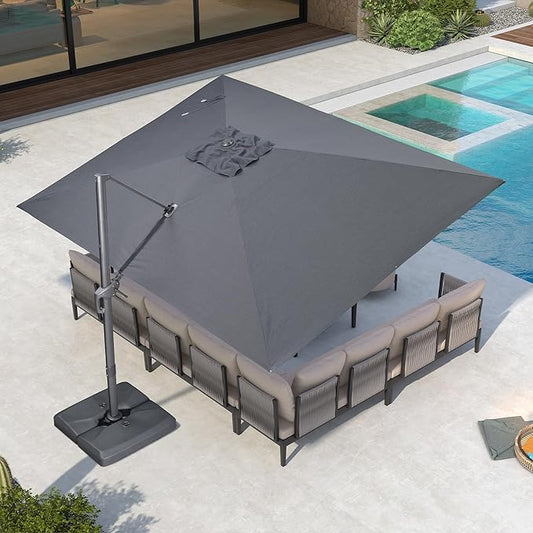 PURPLE LEAF 10' X 13' Rectangle Patio Umbrella Outdoor Large Aluminum Cantilever Umbrella with 3-Year Fade Resistance Recycled Fabric and 360-degree Rotation for Deck Pool Garden, Mist Grey