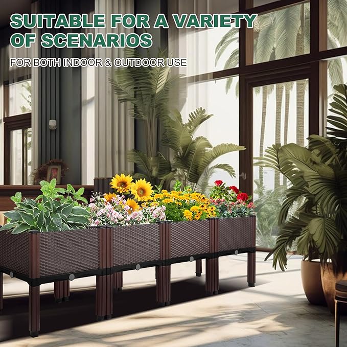 Emalie Raised Garden Beds Elevated Plastic Planter Box with Drainage Plugs Perfect for Vegetables Flowers Herbs Growing Outdoor, 63.0" Lx15.7 Wx16.5 H Brown