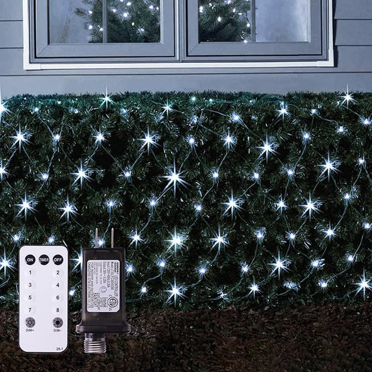 Christmas Net Lights for Bushes - 360 LED Net Lights Outdoor Plug in with Remote, 12x5 ft Extendable 8 Modes Christmas Net Lights Waterproof for Outside Gazebo Lawn Wedding Patio Garden Tree (White)