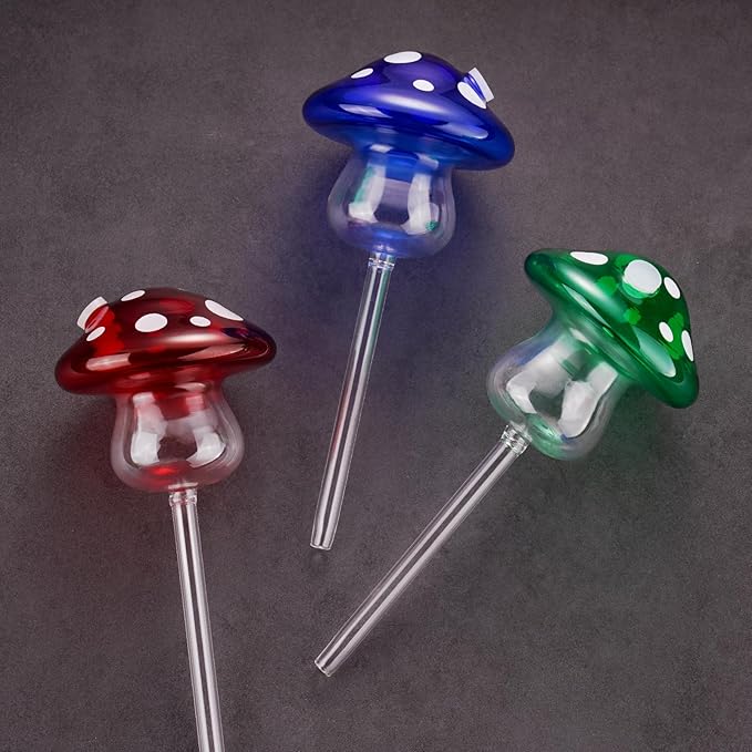 NiHome Glass Mushroom Plant Self Watering Globe Set of 3 Colors, Durable Hand-Blown Glass Bulbs Automatic Home Plant Hydration System for up to 3 Weeks, Easy Refill Design with Adjustable Flow Rate