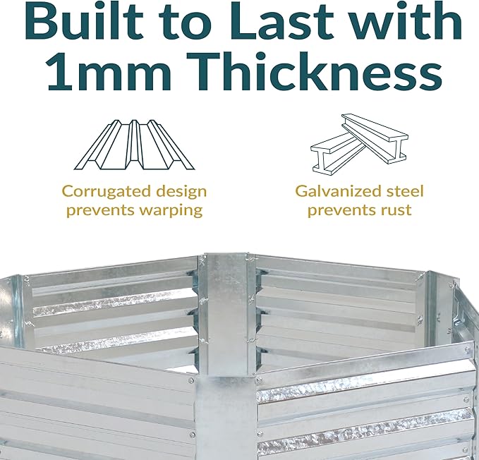 Sunnydaze 11.75" H Raised Metal Garden Bed - Galvanized Raised Garden Bed Outdoor for Vegetables and Flowers - Silver - Hexagon