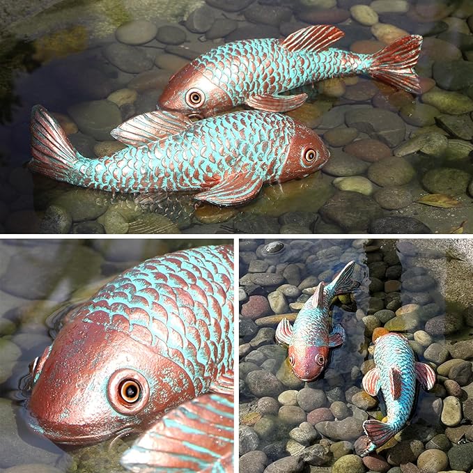 Garden Statues,Koi Fish Decor,Set of 2 Antique Koi Fish Garden Statue,Fish Sculpture Garden for Outdoors,Patio Decor,Backyard and Home Kitchen Decoration,Gardening Gifts for Mom Women Grandma