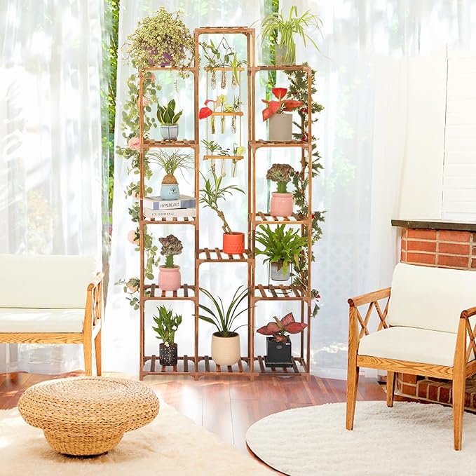 XXXFLOWER Plant Stand Indoor Outdoor Large Plant Cabinet Corner Holder Plant Shelf 13 Tiers Wood Plant Rack for Multiple Plants Pots Flowers Stand for Living Room Boho Apartment Balcony Garden Decor