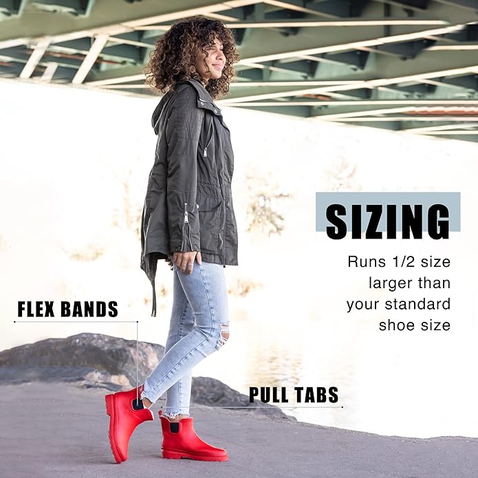 NORTY - Womens Ankle Rain Boots - Ladies Waterproof Winter Spring Garden Boot runs ½ size large