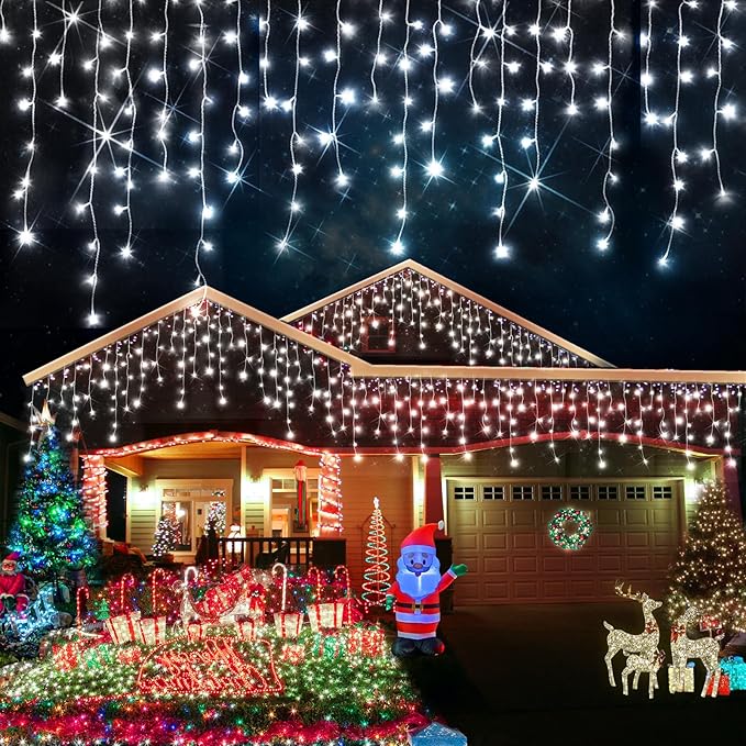 98FT 960LED Christmas Lights Waterproof 8 Modes Christmas Lights Outdoor Decoration with Memory and Timer Hanging Fairy Lights Plug-in Curtain String Lights for Holiday Party Wedding Home
