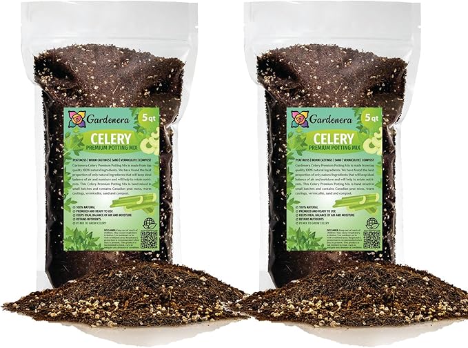 Premium Celery Potting Soil Mix - Optimal Nutrient-Rich Blend for Thriving and Crisp Celery Plants - 10 Quart