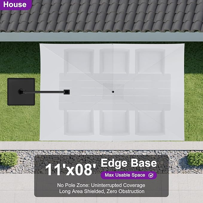 PURPLE LEAF 11.5' X 8' Left-right Tilting Outdoor Patio Umbrella Swivel Offset Cantilever Heavy Duty Rectangle Aluminum Umbrella with UV Resistant for Deck Pool Patio Backyard, Pebble Grey