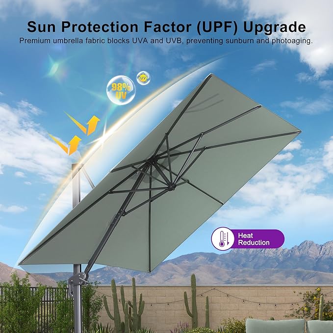 PURPLE LEAF 10' X 13' Rectangle Patio Umbrella Outdoor Large Aluminum Cantilever Umbrella with 3-Year Fade Resistance Recycled Fabric and 360-degree Rotation for Deck Pool Garden, Mint Green