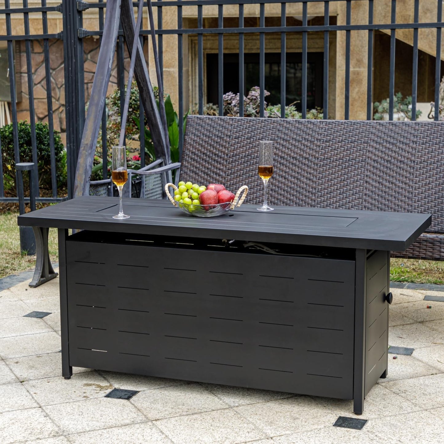 57 inch Propane Fire Pit Table,50000 BTU Gas Fire Pits Table with Lid & Lava Rock & Waterproof Cover, Outdoor Propane Firepit for Dining or Party, Outside, Patio, Garden, Yard