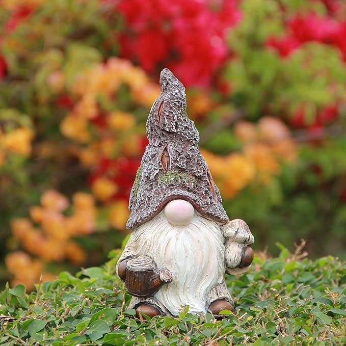 Leekung Garden Gnomes Statue Garden Decor,Outdoor Gnomes Garden Decorations,Indoor gnome Figurine Woodstone Color for Home Decoration