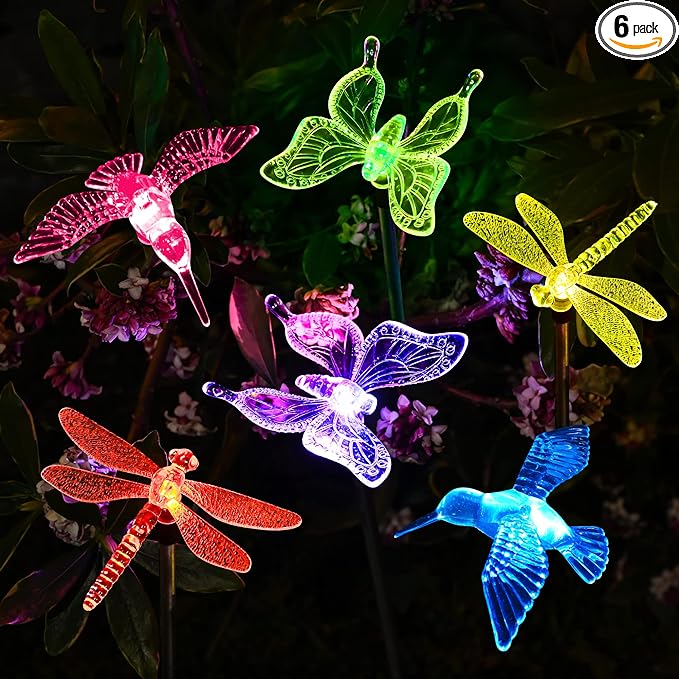 SOLPEX Solar Garden Lights, 6 Pack Solar Butterfly Lights Yard Decorations, Multi-Color Changing LED Solar Light Stakes, Solar Yard Lights for Garden, Patio & Lawn, Solar Bird Lights