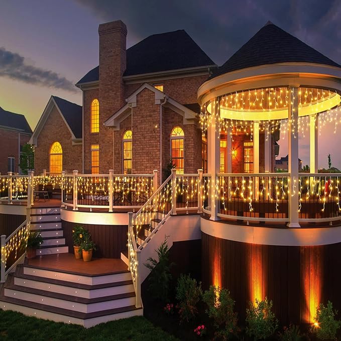 Christmas Icicle Lights Outdoor, 640 LED 66FT Icicle Lights for Outside with 8 Modes Timers, Waterproof Plug in Connectable Christmas Light for House Yard Patio Eave Wedding Decorations, Warm White