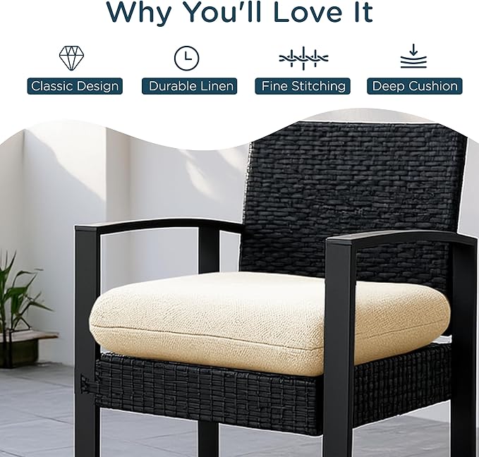 Codi Outdoor Cushions for Patio Furniture 24x24 Inch, Waterproof Chair Seat Cushion with Textured Fabric, Handles & Adjustable Straps, Fade Resistant - Set of 2, Beige