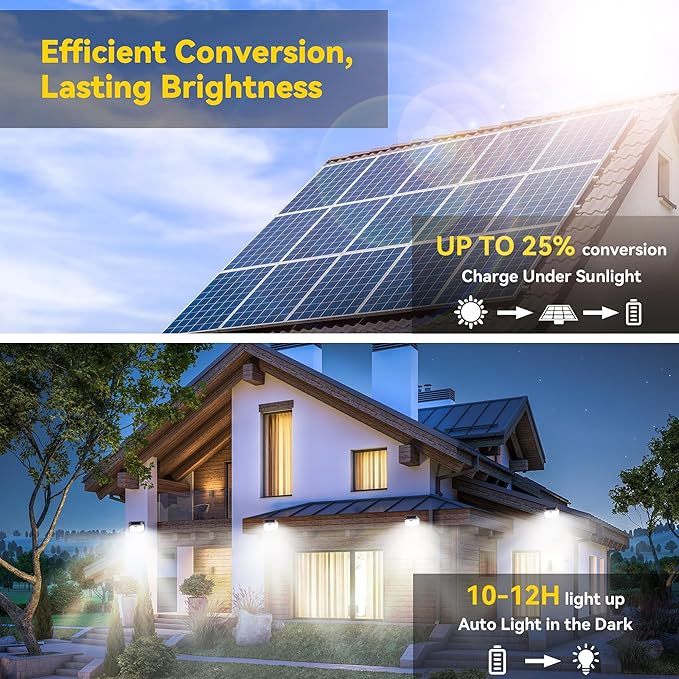 TECKNET Super Bright Solar Lights Outdoor 3 Pack, 2×231 LED and 1×416 LED, 300° Angle & 3 Lighting Modes Motion Sensor Outdoor Lights, Waterproof for for Fence Front Door Yard Deck Garden Garage