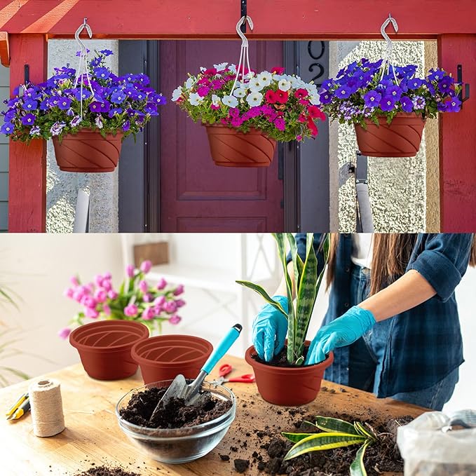 Tioncy 50 Pcs Plastic Hanging Planter Round Hanging Pot for Plants Containers with Hook Flower Plant Pots Holders for Outdoor Indoor Plant Balcony Garden Decor(Coffee)
