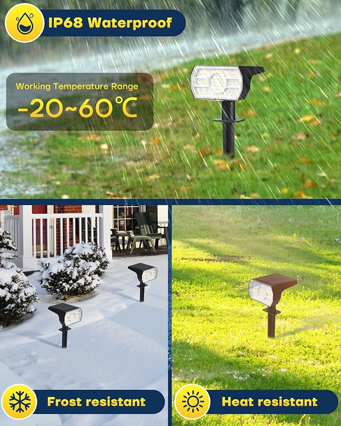 Kaxiida Solar Lights Outdoor Waterproof IP68, 3 Lighting Models Solar Powered Spot Lights Outdoor, 56LED Light Dusk to Dawn for Yard Patio Garden Pathway Landscape Lighting