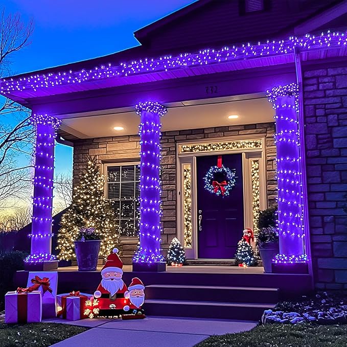JMEXSUSS Purple Christmas Lights Indoor Outdoor Clear Wire, 66ft 200 LED Purple Lights for Christmas Tree, 8 Modes Purple String Lights Plug in for Christmas Bedroom Garden Party Xmas Decorations