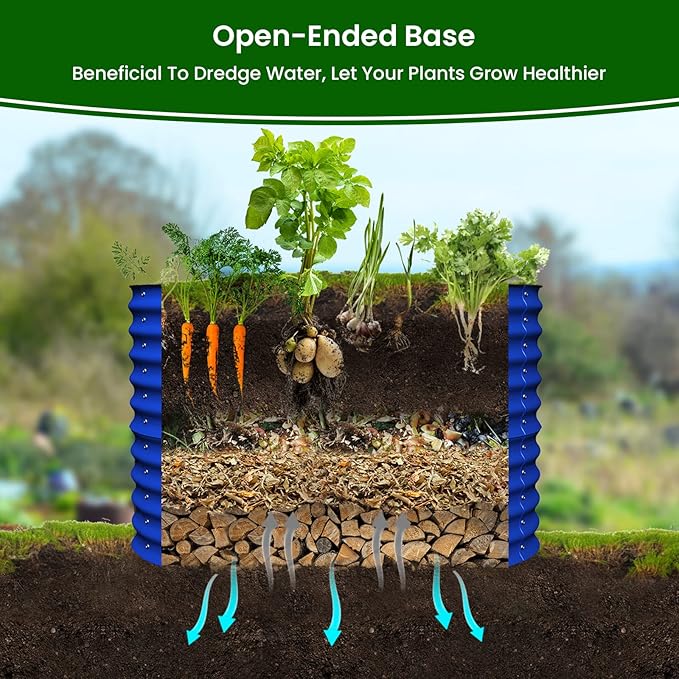 Olle 32" Tall, Galvanized Raised Garden Bed for Flower Round Galvanized Planter Raised Bed Metal Raised Planter Bed, Urban Vegetable Garden Planters, Cobalt Blue