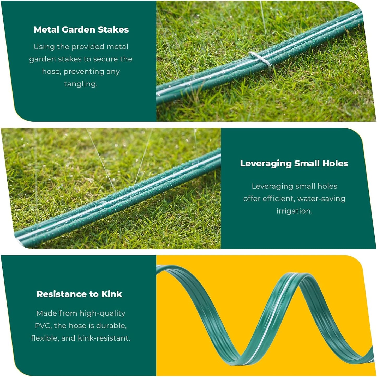 Sprinkler Soaker Hose 50ft 2Pack for Garden Lawn, Watering Pipe with Holes, High-Efficiency Water-Saving Garden Irrigation System, Drip Hose Sprinkler