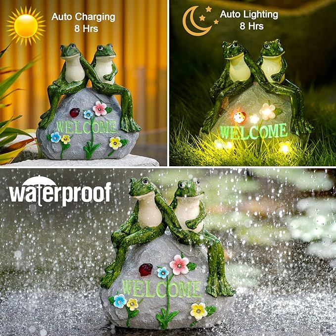 Nacome Solar Garden Outdoor Statues Frog with Succulent and 7 LED Lights - Lawn Decor for Patio, Balcony, Yard Ornament - Unique Housewarming Gifts