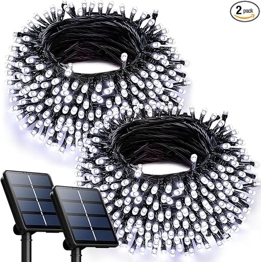 OZS 2PK 240LED 95FT Solar Sring Lights Outdoor Waterproof, Solar Christmas Lights for Outside, Green Wire Tree Electric Holiday Light with 8 Lighting Modes for Christmas Decorations(Cool White)
