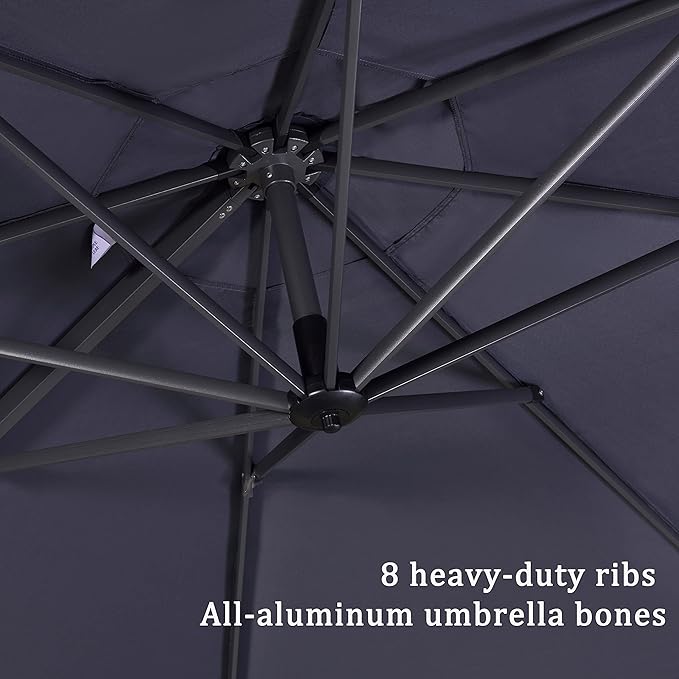 PURPLE LEAF 11 Feet Patio Umbrella with Base Outdoor Cantilever Round Umbrella Aluminum Offset Umbrella with 360-degree Rotation for Garden Deck Pool Patio, Grey