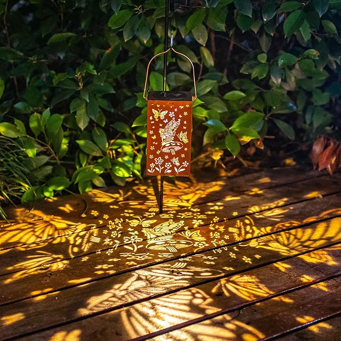 Solar Lanterns Outdoor Waterproof Lights Hanging Butterfly Metal Fairy LED Lantern Decorative Garden Decor for Yard,Porch,Patio,Fence,Lawn,Christmas Gifts for Women Grandma Mom