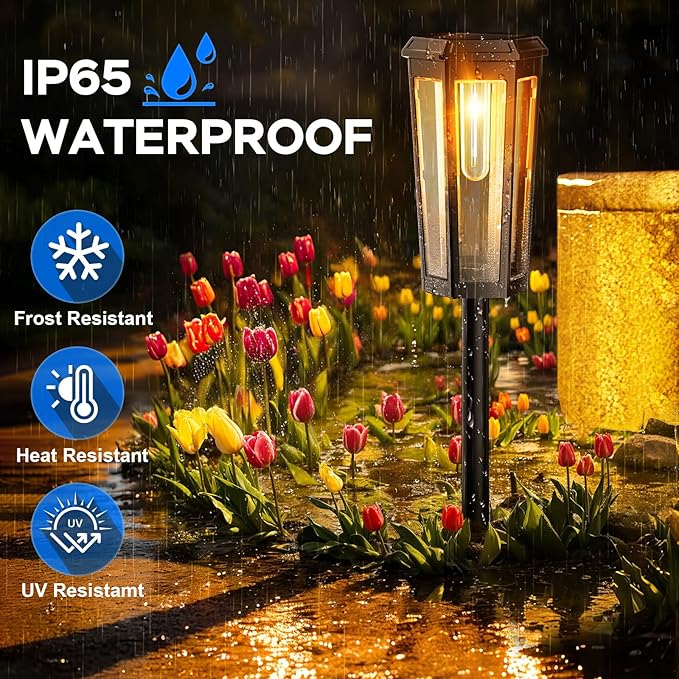 Solar Pathway Lights Outdoor 4 Pack IP65 Waterproof Solar Lights for Garden Yard Solar Powered Landscape Lighting for Patio Walkway Driveway Pathway (Warm Light)