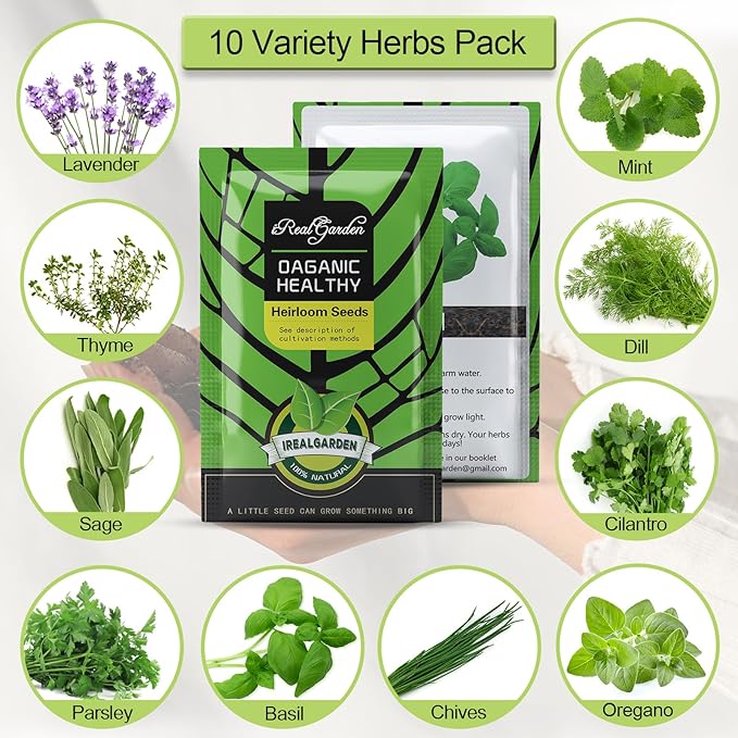 Herb Garden Kit Indoor Herb Garden Starter Kit - 10 Variety Herbs Kitchen Window Herb Garden Planter Indoor & Outdoor Growing Kit for Windowsill Countertop - Unique Gardening Gift for Women Men