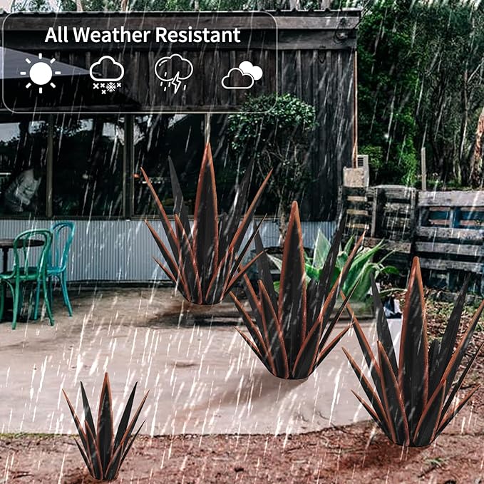 Large Tequila Rustic Sculpture, Rustic Metal Agave Plants for Outdoor Patio Yard, Home Decor Hand Painted Metal Agave Garden Yard Statue, Outdoor Lawn Ornaments Yard Stakes (Black -L)