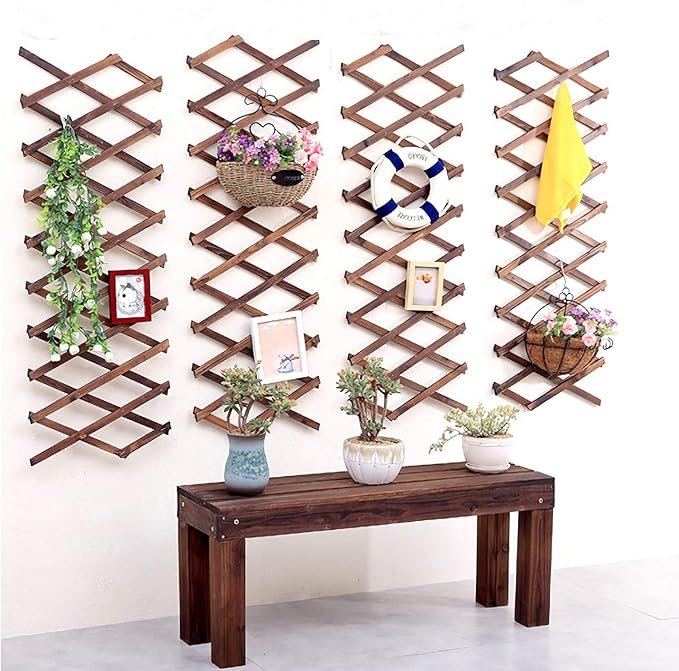 Pack of 2 Extra Thick Wooden Wall Trellis- Expandable Wall Planter Lattice Panels for Climbing Plants, Hanging Vertical Plant Support Fence Frame Outdoor Indoor for Balcony Patio Garden Room