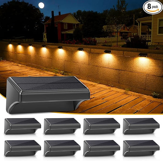 Aulanto Solar Fence Lights 8 Pack-Plus,100 Lumen Big Outdoor Solar Light IP65 Waterproof, Warm White and 10 RGB Modes,Fence Lights Otdoor Solar Lighting for Backyard,Garden,Fence,Wall,Deck,Stairs.