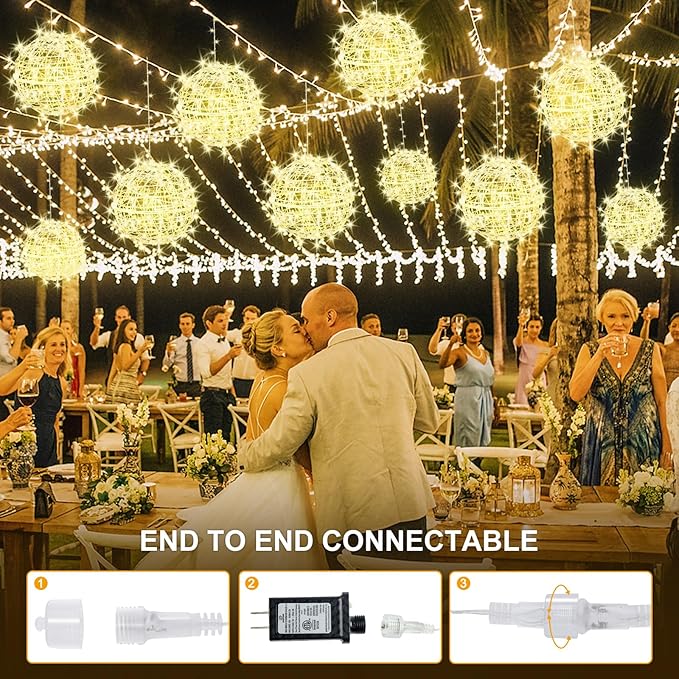 Christmas String Lights Outdoors,4 Pack 11.81" Sphere Lights,Ball Tree Garden Globe Lights for Home, Party, Christmas, Porch Patio,Wedding, Garden,Tree Decoration with Plug