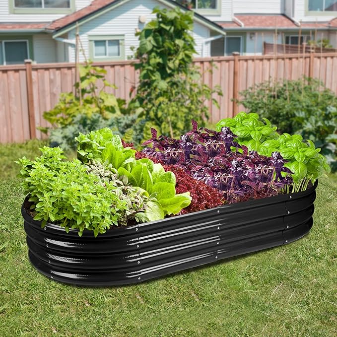 Raised Garden Bed Galvanized Planter Box Outdoor, Rot-Resistant Metal Garden Bed Planter for Vegetables Flower Herb (6.5ft, Black)
